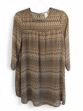 H&M Beige, Black & Blue Patterned Midi Dress